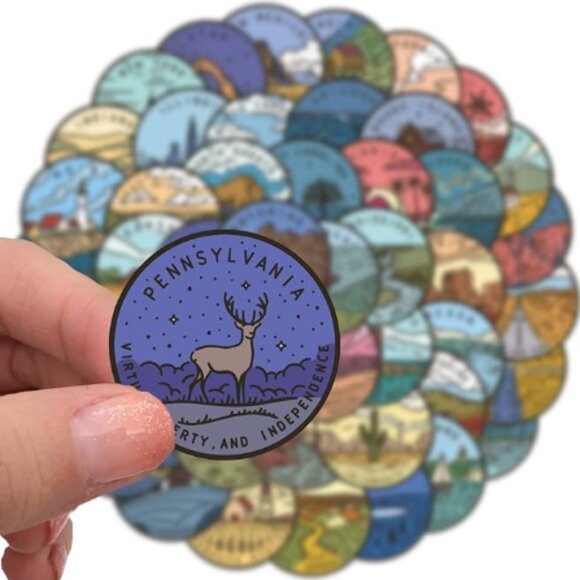 Other | 5 Usa State Landmark Slogan Circle Stickers Polyvinyl Decals ...